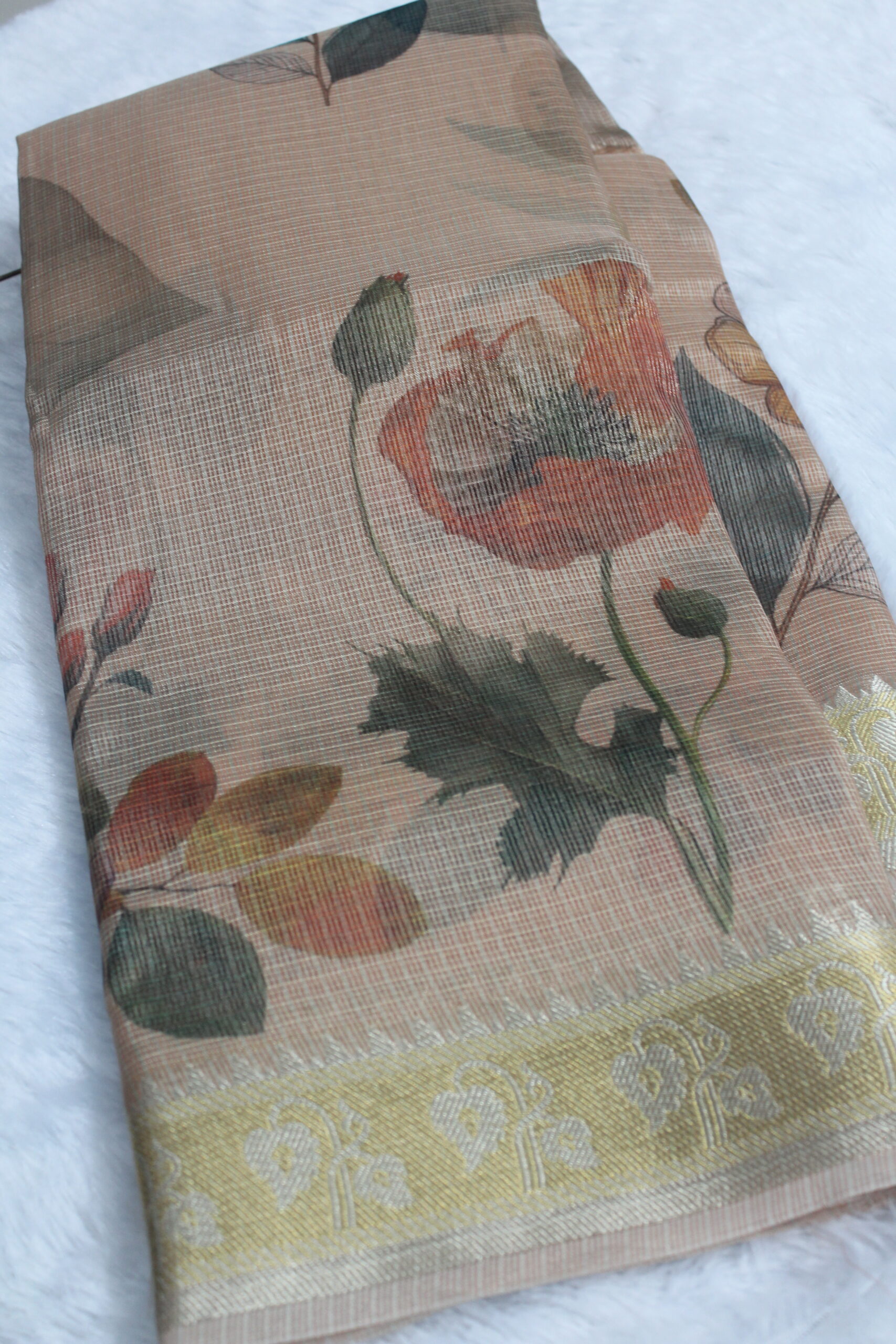 Kota Silk digital print Saree with Golden Zari Border