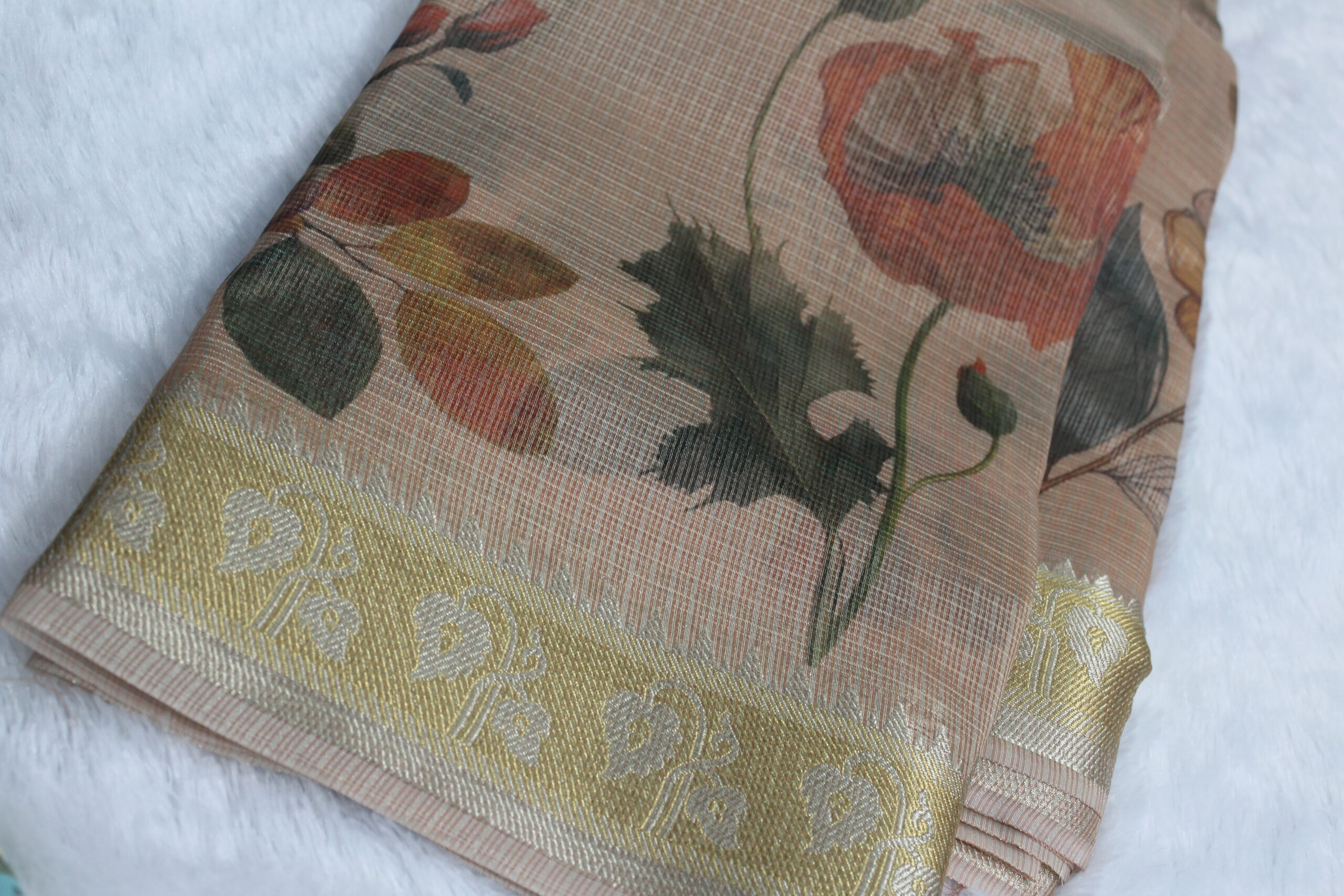 Kota Silk digital print Saree with Golden Zari Border