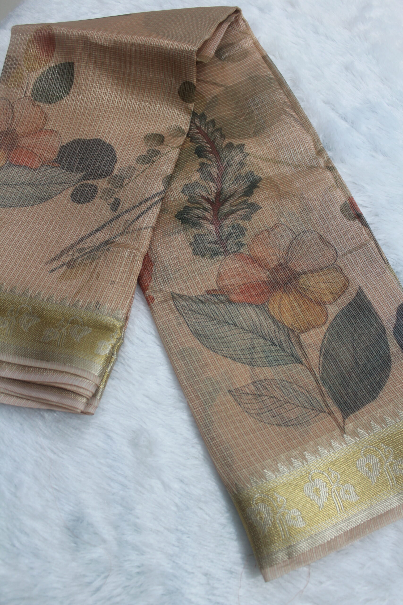 Kota Silk digital print Saree with Golden Zari Border