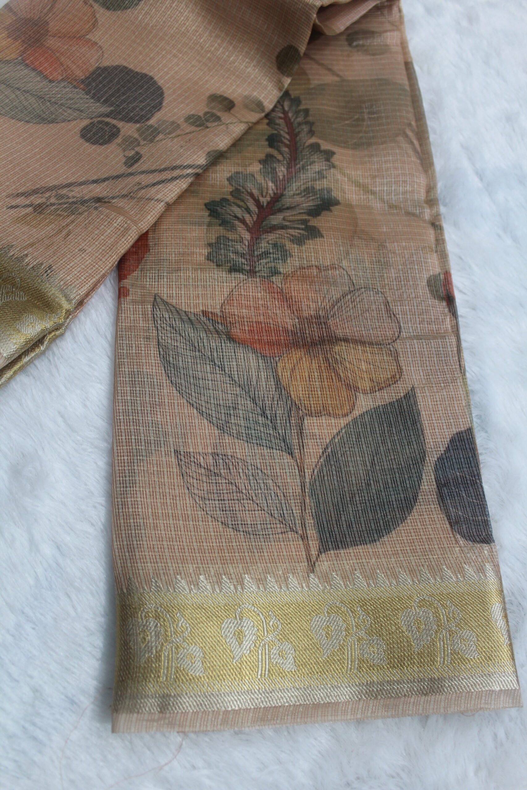 Kota Silk digital print Saree with Golden Zari Border