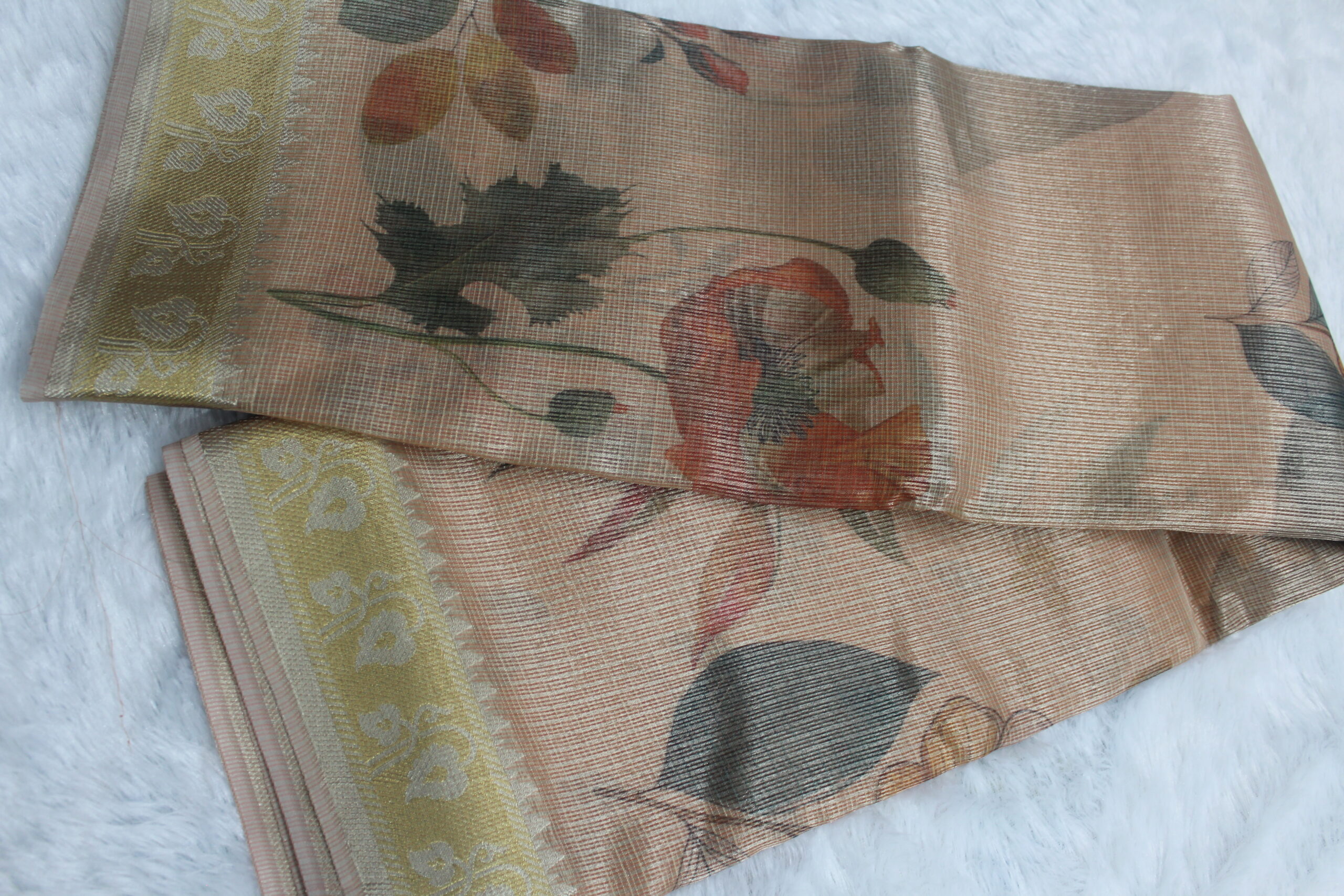 Kota Silk digital print Saree with Golden Zari Border