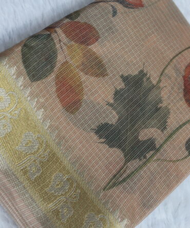 Kota Silk digital print Saree with Golden Zari Border