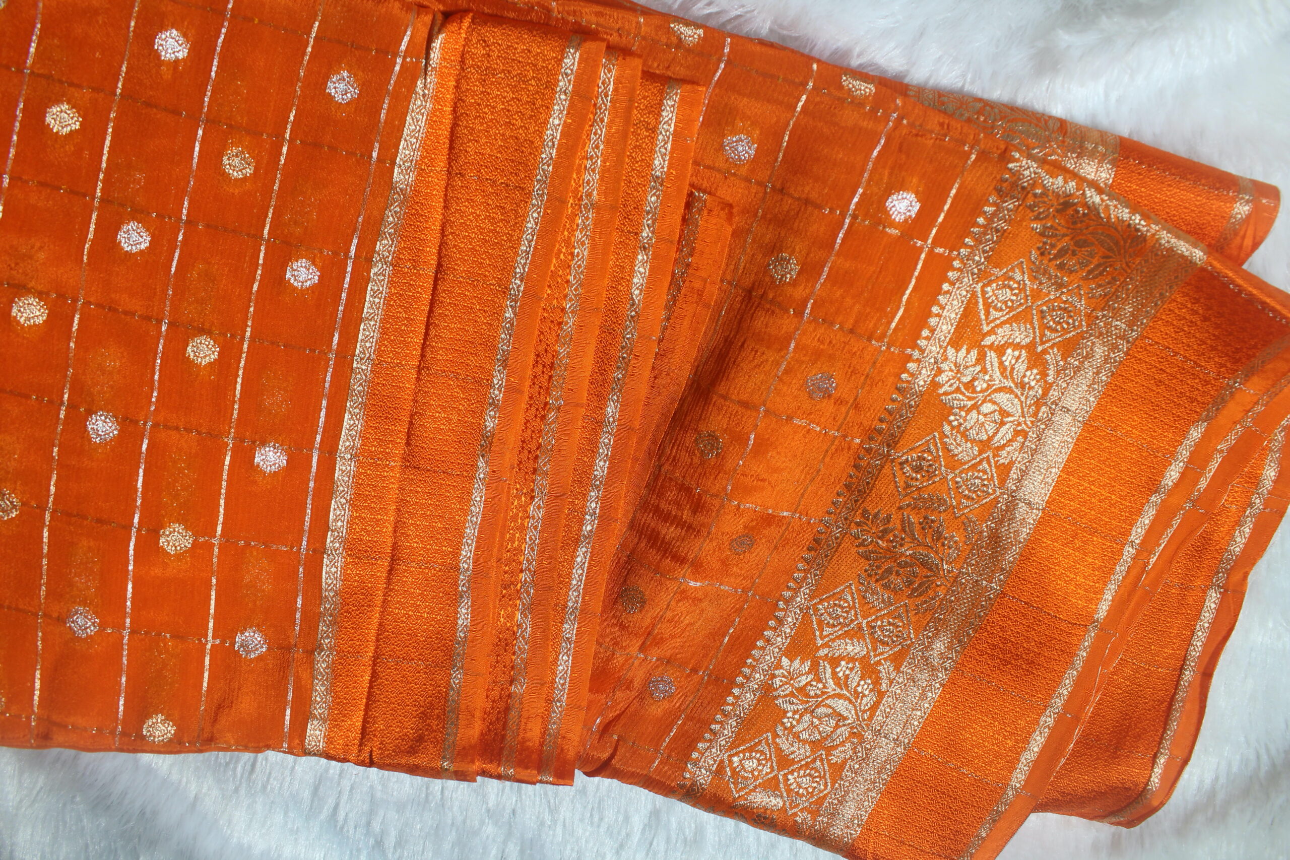Pure Chinon Saree (Orange)