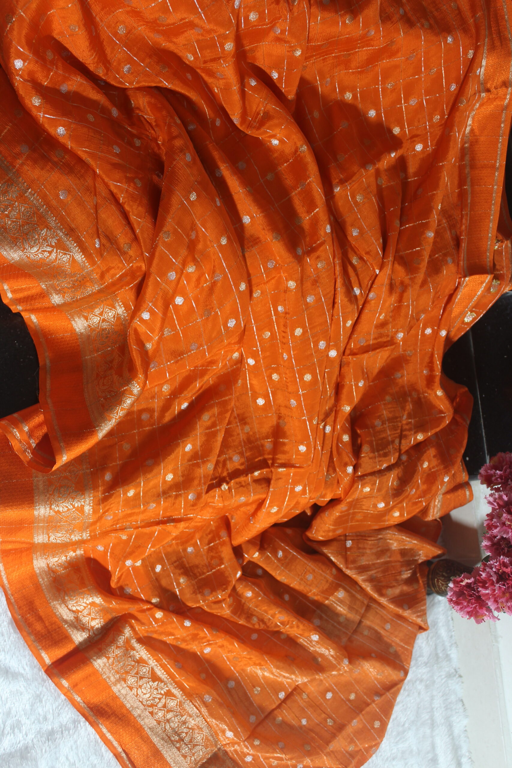 Pure Chinon Saree (Orange)