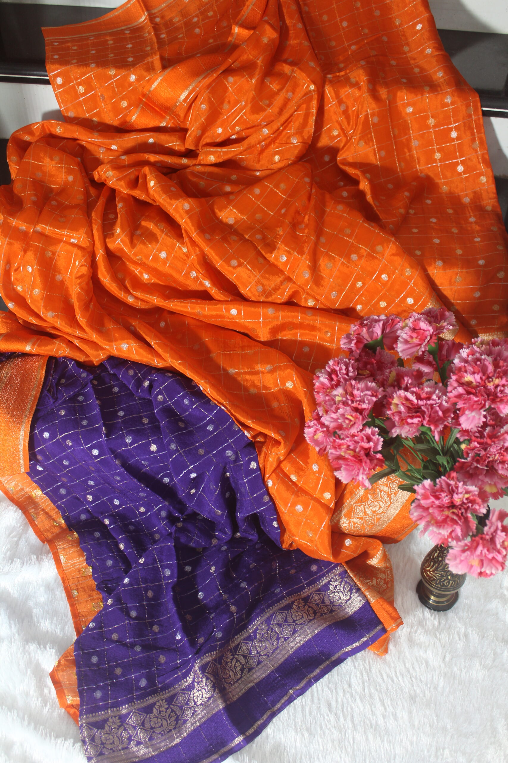 Pure Chinon Saree (Orange)