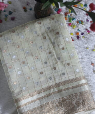 Pure Chinon Saree (Half White)